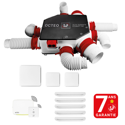 Kit VMC Radio Ecowatt sp�cial QAI, intelligente et autonome jusqu'� 6 sanitaires
