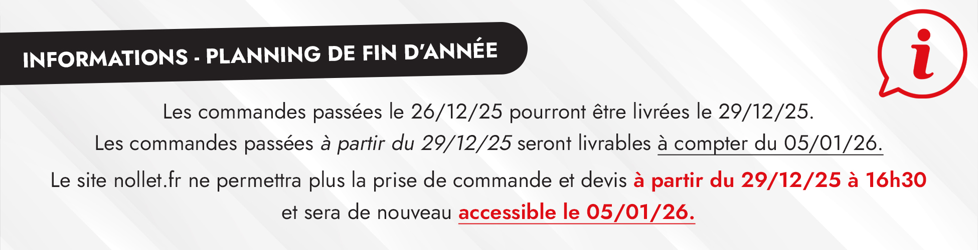 Bandeau d'information de livraison de fin d'ann�e