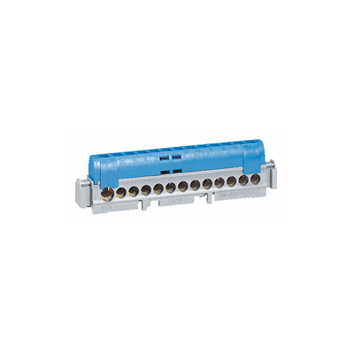 Bornier de rpartition isol IP2X neutre - 1 connexion 6-25mm -bleu -long.176mm