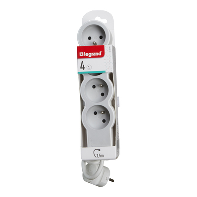 Rallonge 4x2P+T avec cordon 1,5m 3G 1mm - blanc/gris clair