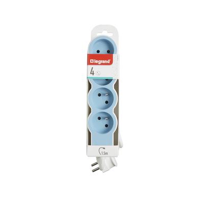 Rallonge 4x2P+T avec cordon 1,5m 3G 1mm - blanc/bleu