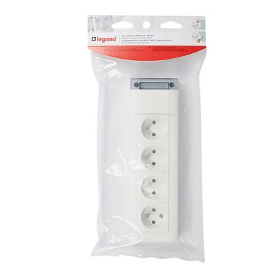 Bloc multiprise fixable 4x2P+T longueur 253mm � cabler - blanc