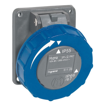 Prise fixe Hypra IP66/67-55 16A - 200V~ � 250V~ - 2P+T - plastique