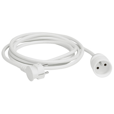 Rallonge domestique 2P+T avec clips de protection longueur 3m - blanc