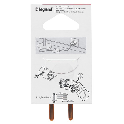 Fiche mle avec terre plastique - sortie du cble par l'arrire - blister -blanc