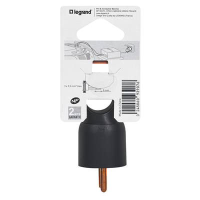 Fiche mle avec terre plastique Annela avec anneau - blister - noir