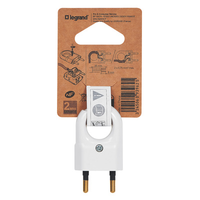 Fiche plate mle sans terre plastique - avec anneau extraction - blister - blanc