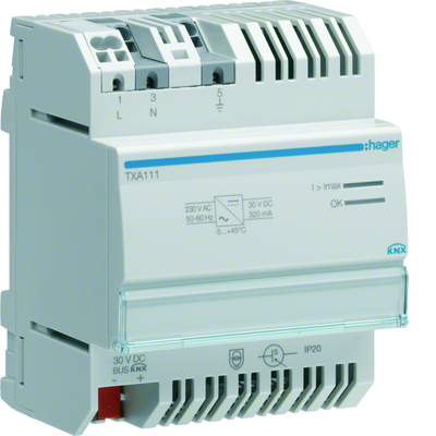 Alimentation modulaire 1 sortie 30VDC pour bus KNX scurise 320 mA