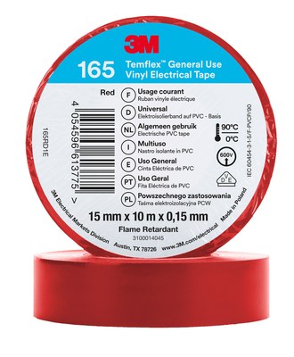 Temflex 165 Ruban d'isolation �lectrique 15mm x 10m �paisseur 0,15mm Rouge