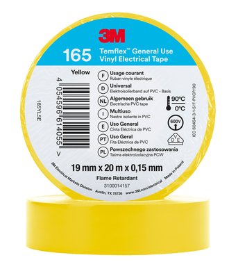 Temflex 165 Ruban d'isolation �lectrique 19mm x 20m �paisseur 0,15mm Jaune