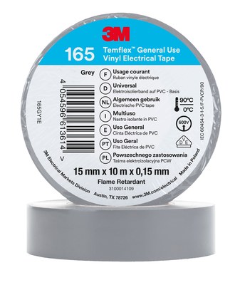 Temflex 165 Ruban d'isolation �lectrique 15mm x 10m �paisseur 0,15mm Gris