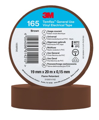 Temflex 165 Ruban d'isolation �lectrique 19mm x 20m �paisseur 0,15mm Marron