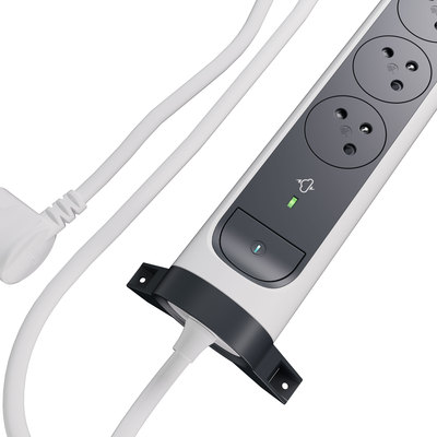 Rallonge 6x2P+T Surface avec inter, parafoudre et cordon 1,5m - blanc/gris