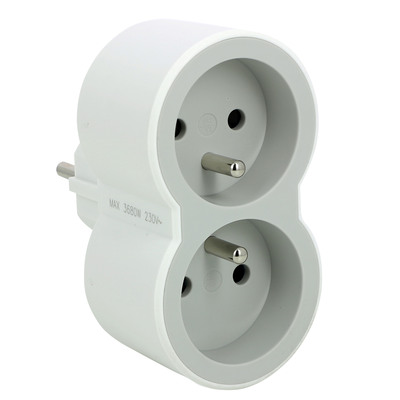 Fiche 2x2P+T frontales 16A 230V 3680W - blanc/gris