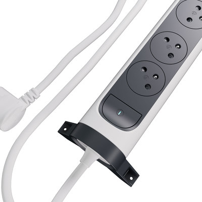 Rallonge 5x2P+T Surface avec interrupteur et cordon 1,5m 3G 1mm� - blanc/gris