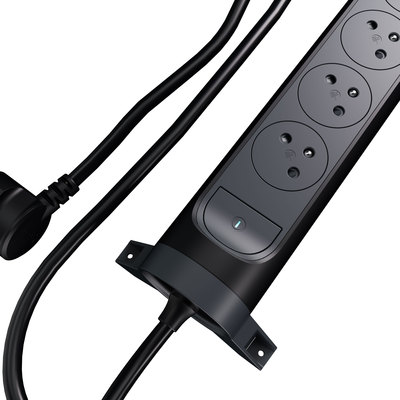 Rallonge 6x2P+T Surface avec interrupteur et cordon 1,5m 3G 1mm� - noir/gris