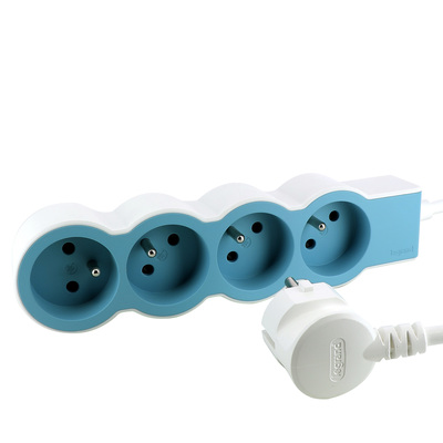 Rallonge 4x2P+T avec cordon 1,5m 3G 1mm� - blanc/bleu