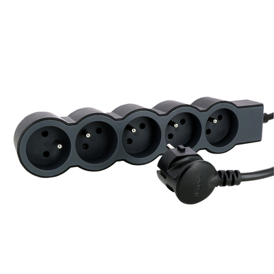 Rallonge 5x2P+T avec cordon 1,5m 3G 1mm� - noir/gris fonc�