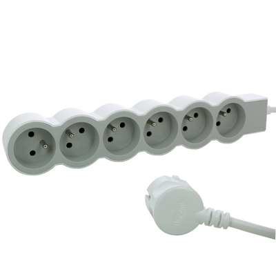 Rallonge 6x2P+T avec cordon 1,5m 3G 1mm� - blanc/gris clair