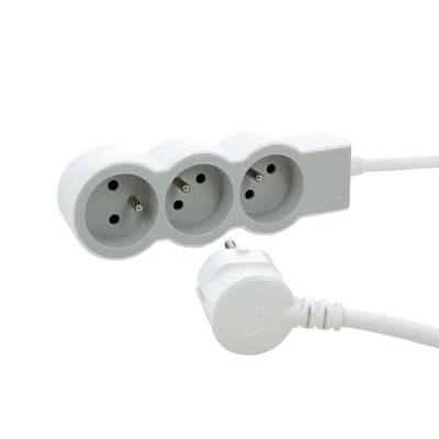 Rallonge 3x2P+T avec cordon 3m 3G 1,5mm� - blanc/gris clair