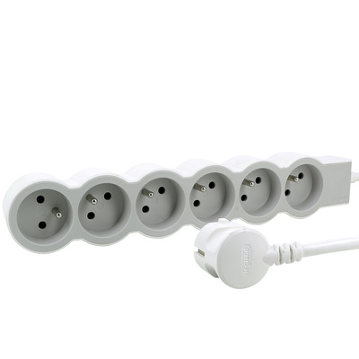 Rallonge 6x2P+T avec cordon 3m 3G 1,5mm� - blanc/gris clair