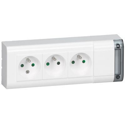 Bloc multiprise fixable 3x2P+T longueur 208mm � cabler - blanc