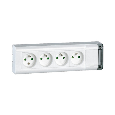 Bloc multiprise fixable 4x2P+T longueur 253mm � cabler - blanc