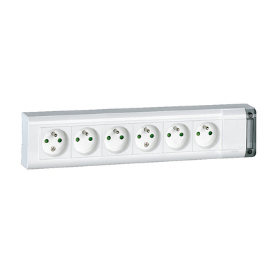 Bloc multiprise fixable 6x2P+T longueur 343mm � cabler - blanc