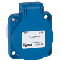 Prise � encombrement r�duit P17 � brochage domestique IP54 16A - 250V~ - bleu