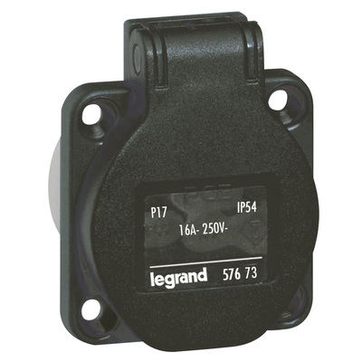 Prise � encombrement r�duit P17 � brochage domestique IP54 16A - 250V~ - noir