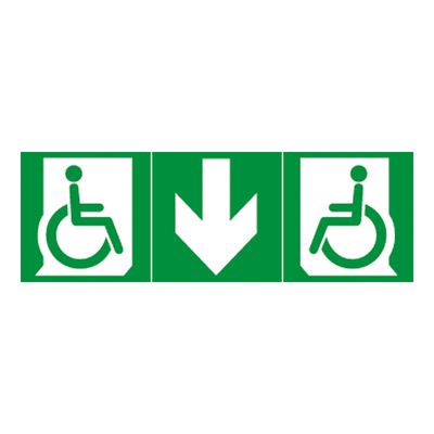 Etiquette d'�vacuation adh�sive BAES-mobilit� r�duite+fl�che bas