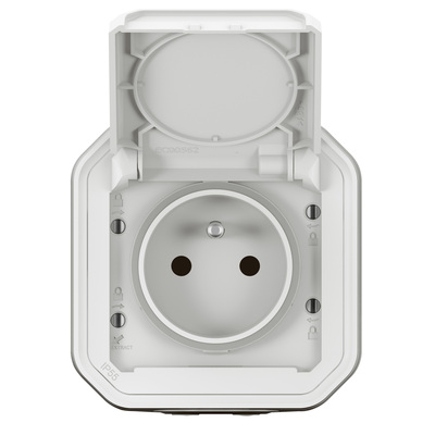 Prise de courant �tanche 2P+T auto Plexo complet saillie blanc - 16A 250V