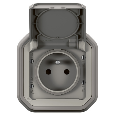 Prise de courant �tanche 2P+T auto Plexo complet encastr� gris - 16A 250V