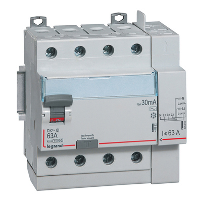 Interrupteur diff�rentiel DX�-ID haut vis/haut auto 4P 400V~ 63A AC 30mA - 5 mod