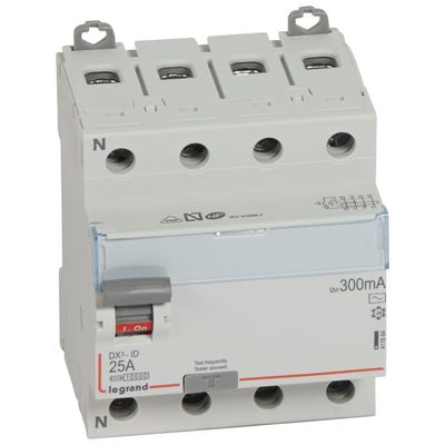 Interrupteur diff�rentiel DX�-ID haut/bas vis - 4P 400V~ 25A typeAC 300mA -4 mod