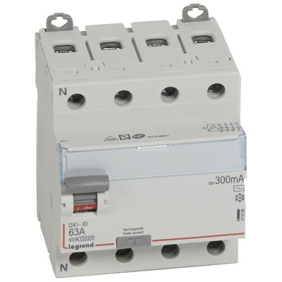 Interrupteur diff�rentiel DX�-ID haut/bas vis - 4P 400V~ 63A typeAC 300mA -4 mod