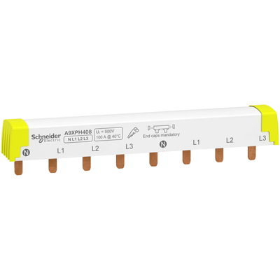 Acti 9 - peigne de raccordement � dents - 4P - 100A � 40�C - Ue 415 V CA - 8 modules de 18 mm - d�coupable - le pas de raccordement : 18mm - blanc RAL 9003