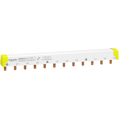 Acti 9 - Peigne de raccordement - 3P+N - 3 voies 3P+N - Ie 100A 40�C - Ue 415 V CA - 12 modules de 18 mm - d�coupable - Pas de raccordement : 18mm - blanc RAL 9003