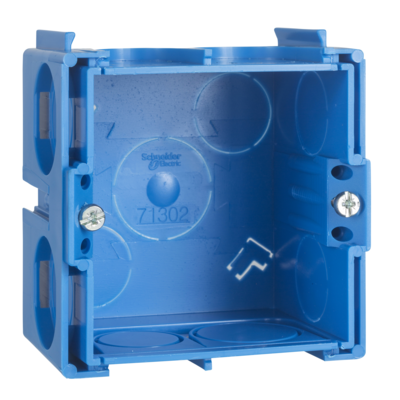 Modulo - bo�te pour montage d\'appareil encastr� - 1 poste - bleu RAL 5015 - avec vis et griffes | 2 entr�es � 20mm | 2 entr�es �25mm | 4 entr�es �20 � 25mm - prof. 40mm - PS (polystyr�ne)