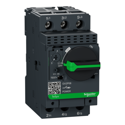 TeSys - disjoncteur moteur magn�to-thermique GV2P - 3P - commande par bouton rotatif - r�glage th. 2.5 � 4A - moteur : 1.1kW � 400/415 V CA 50/60 Hz - courant d�clench. magn�tique 51A - borniers � vis-�trier