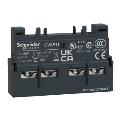 TeSys - bloc de contact auxiliaire pour GV2L, GV2LE, GV2ME, GV2P, GV2RT, GV3L, GV3P, LS1D32 - montage frontal - 1F+1O instantan� - 2.5A - qt� 10 - borniers � vis-�trier