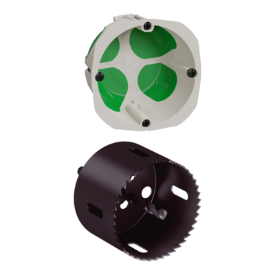 Multifix Air - Bo�te d\'encastrement �tanche � l\'air - 1 poste - � 67mm prof. 47mm - sans couvercle - avec 1 scie-cloche - sans halog�ne - Tenue au feu 850�C - HxLxP (mm) 71 x 71 x 47 - syst�me anti-rotation - lot de 240