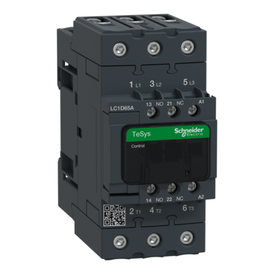 TeSys - contacteur D - 3P - 3F - contacts auxiliaires 1F+1O - bobine 220VCA 50/60 Hz - sans antiparasite - 65A (<= 60�C) <= 440VCA AC-3 | 80A (<= 60�C) <= 440VCA AC-1 - couvercle de protection - bornes vis BTR EverLink