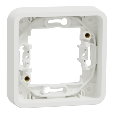 Mureva Styl - cadre pour montage encastr� - 1 poste - blanc RAL 9003 fixation par vis - auto-extinguible - Utilisation int�rieur/ext�rieur - Dim. en saillie (mm) 84 x 84 x 19 - NF - IP55 - IK08 - Vente par 1