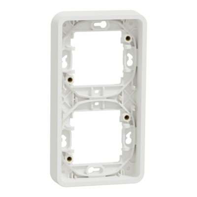 Mureva Styl - cadre pour montage encastr� - 2 postes vertical - entraxe 71 x blanc RAL 9003 fixation par vis - auto-extinguible - Utilisation int�rieur/ext�rieur - Dim. en saillie (mm) 155 x 84 x 19 - NF - IP55 - IK08 - Vente par 1