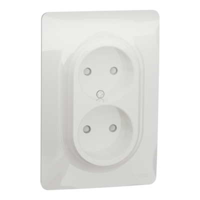 Unica - prise de courant 2P double � monter dans une bo�te 1 poste - 16A - 250Vca - standard fran�ais - bornier � vis - Blanc - m�canisme + plaque de finition