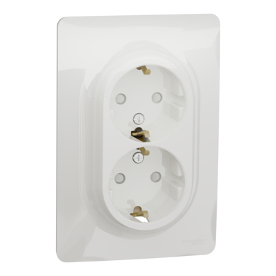 Unica - prise de courant double 2P+T � monter dans une bo�te 1 poste - 16A - 250Vca - standard allemand - bornier � vis - Blanc - m�canisme + plaque de finition