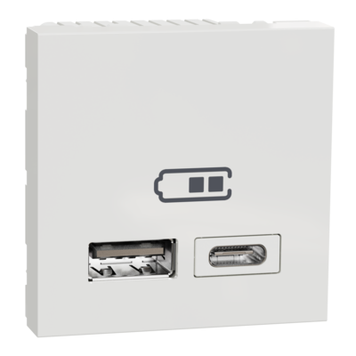 Unica - chargeur USB double - 5Vcc - 2,4A type A+C - 2 modules - Blanc - m�canisme seul
