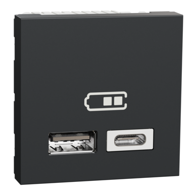 Unica - chargeur USB double - 5Vcc - 2,4A type A+C - 2 modules - Anthr - m�canisme seul
