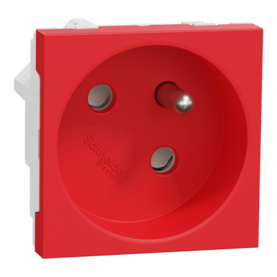 Unica - prise de courant 2P+T - 16A - 250Vca - standard fran�ais - 45� - raccordement rapide traversant - Rouge - m�canisme seul